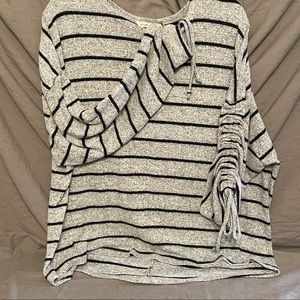 Loose Cinch-sleeve Tunic Sweater